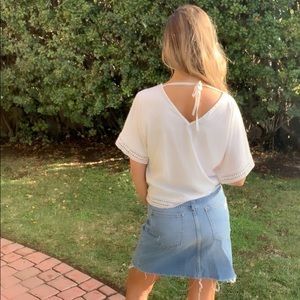 White tie back boxy lace detailed blouse